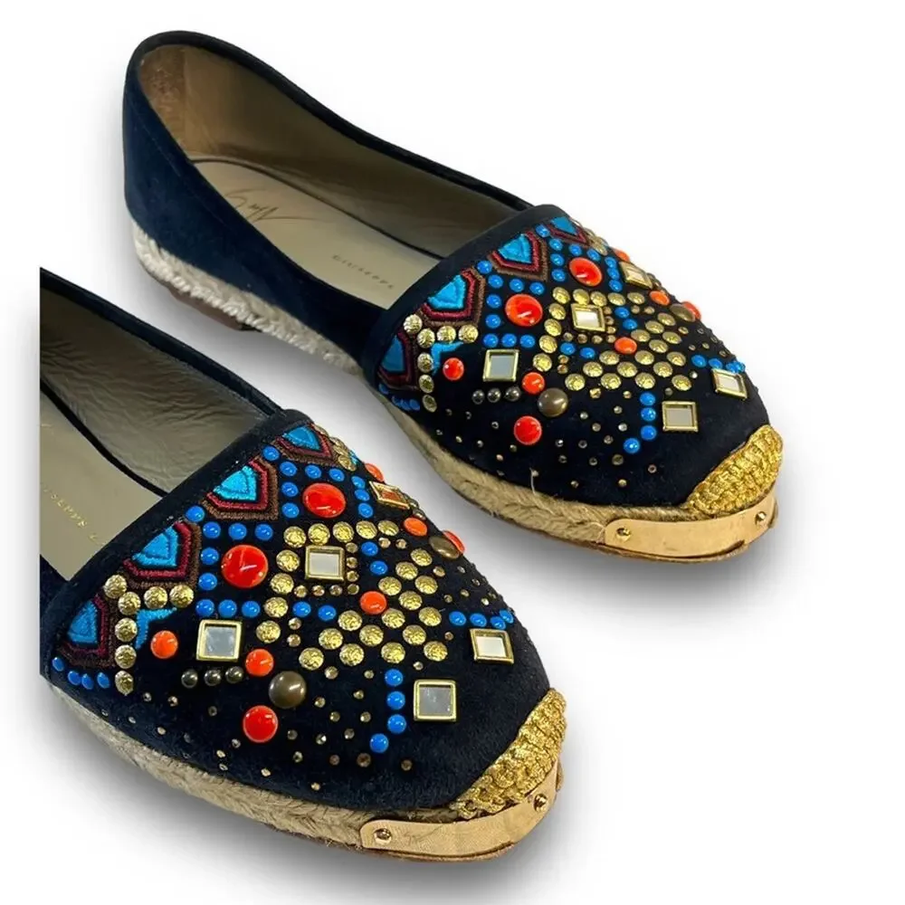 GIUSEPPE ZANOTTI DESIGN navy Jewel embellish espadrilles NWT Authentic SZ 5